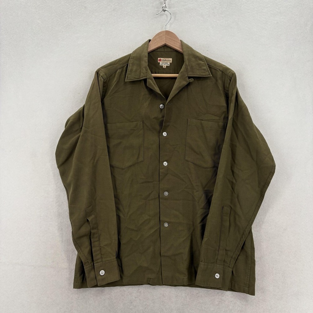 Vintage John Wanamaker Shirt Mens Small Green Wool Cotton Long Sleeve England